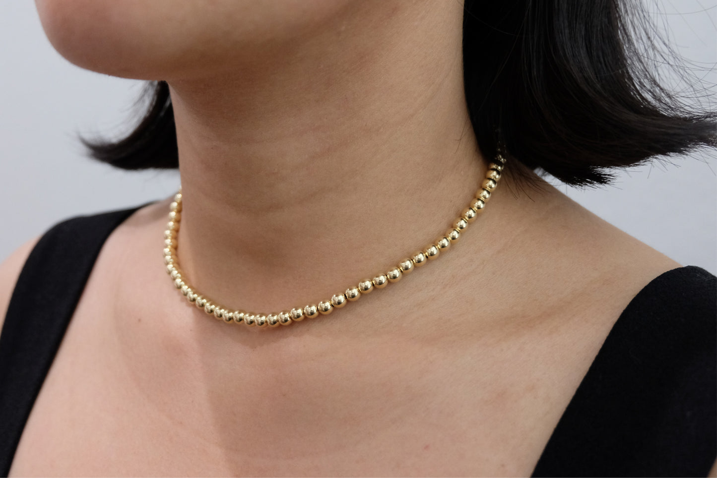 18k Solid Gold Beaded Ball Necklace / Chocker