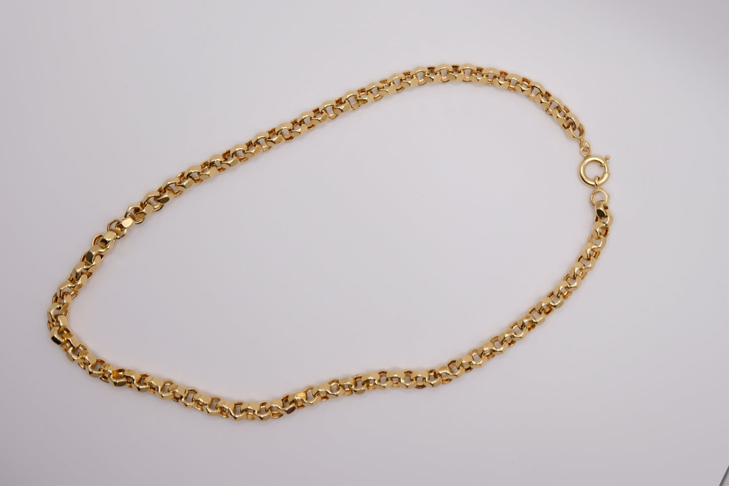 18k Solid Gold Diamond-Cut Round Rolo Link Chain Necklace