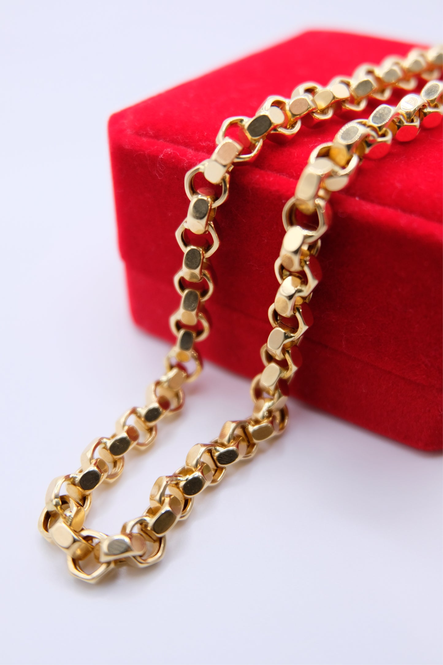 18k Solid Gold Diamond-Cut Round Rolo Link Chain Necklace