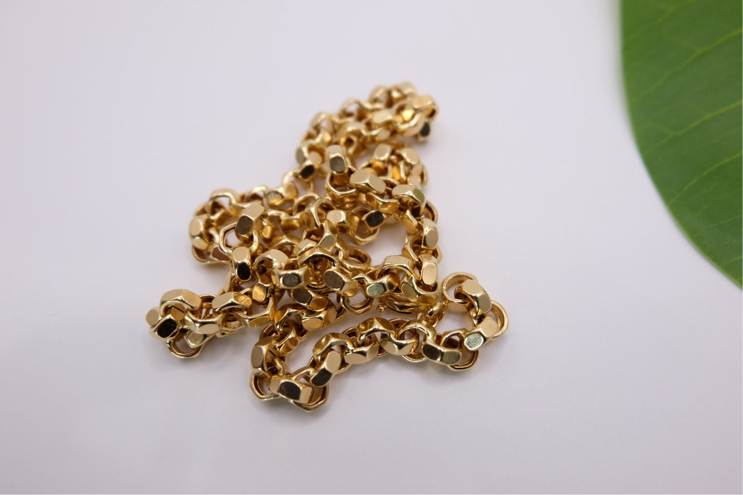 18k Solid Gold Diamond-Cut Round Rolo Link Chain Necklace
