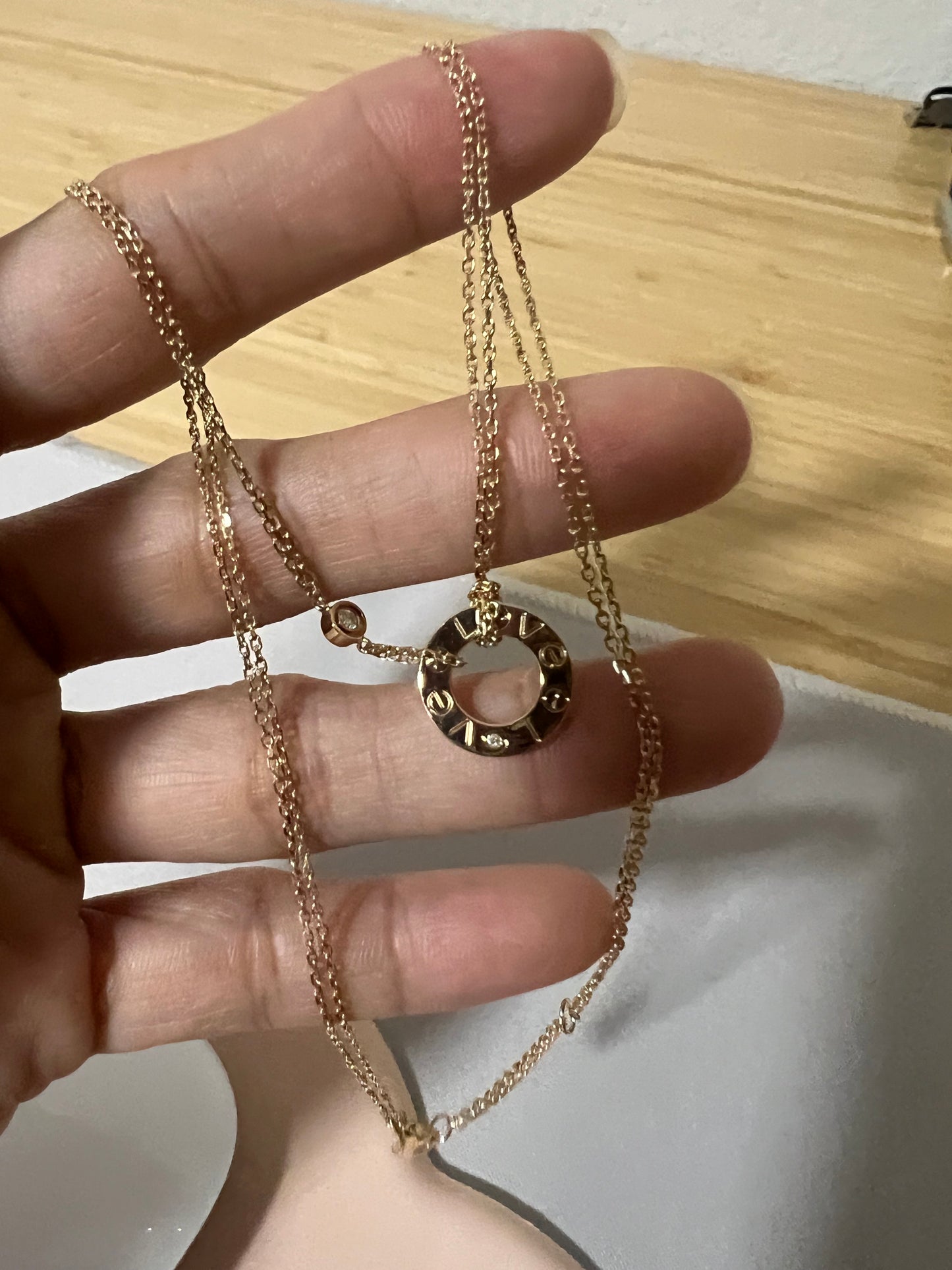 18k YG LVE necklace Double Chain Natural Dia
