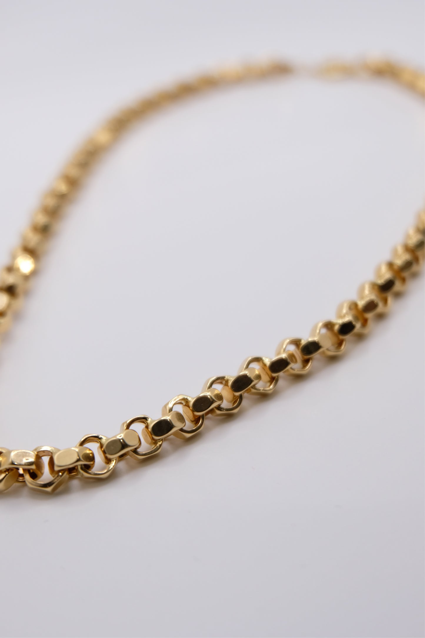 18k Solid Gold Diamond-Cut Round Rolo Link Chain Necklace