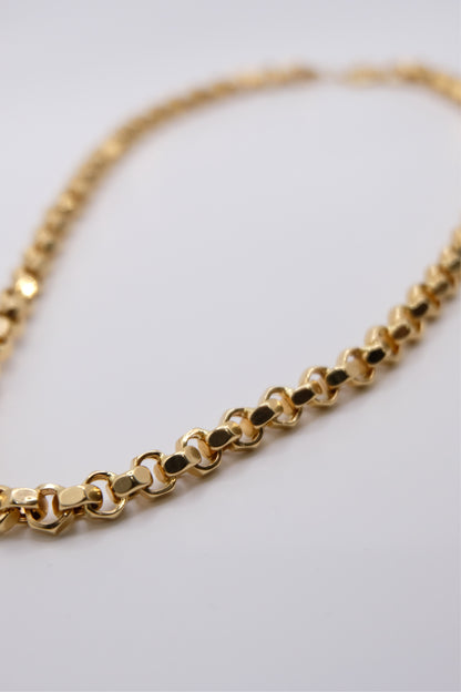 18k Solid Gold Diamond-Cut Round Rolo Link Chain Necklace