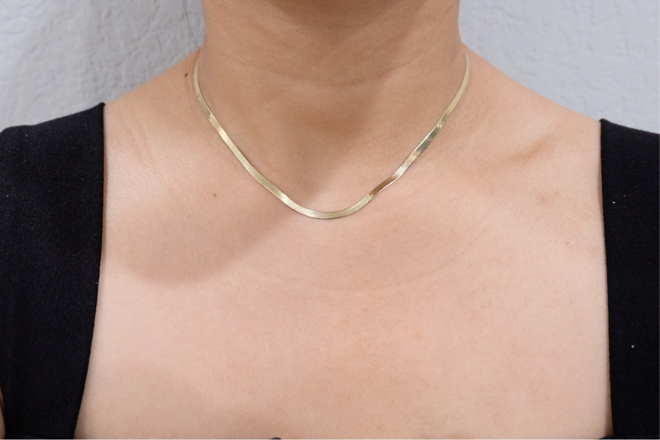 18k Solid Gold Herringbone Necklace