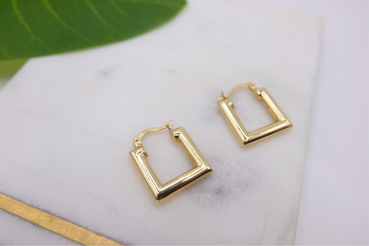 18k Solid Gold Square Earring Hoop