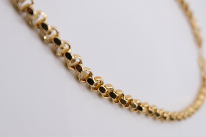 18k Solid Gold Diamond-Cut Round Rolo Link Chain Necklace