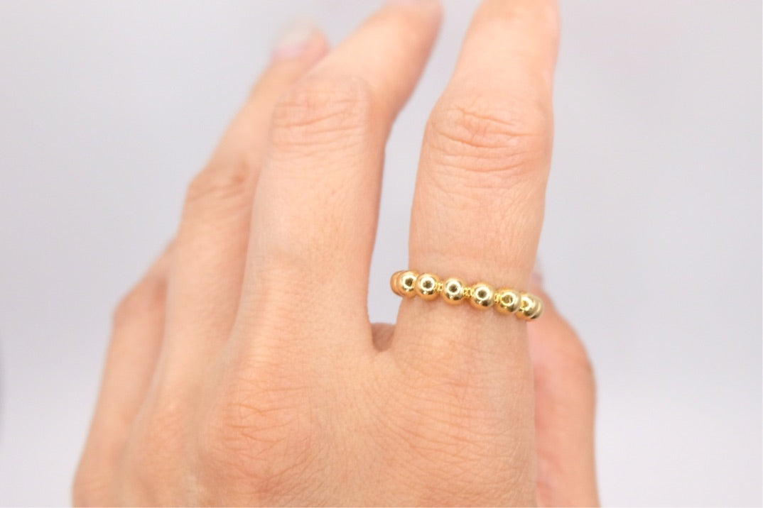 18k Solid Gold Beaded Ball Ring