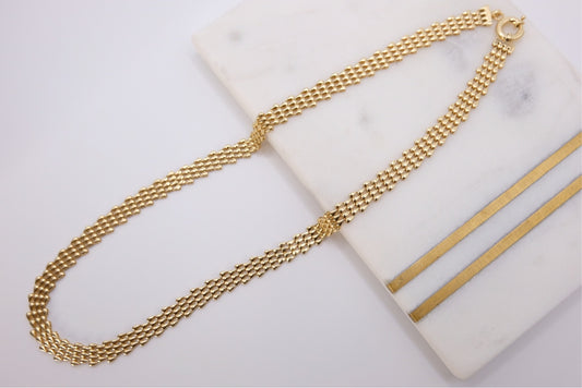 18k Solid Gold Blade Chain Necklace / Herringbone chain necklace