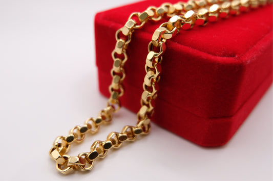 18k Solid Gold Diamond-Cut Round Rolo Link Chain Necklace