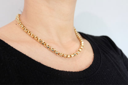 18k Solid Gold Diamond-Cut Round Rolo Link Chain Necklace