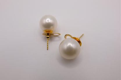 18k Solid Gold Large White South Sea Pearl Earring Stud