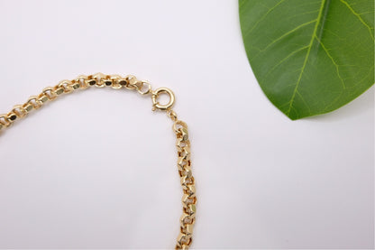 18k Solid Gold Diamond-Cut Round Rolo Link Chain Necklace
