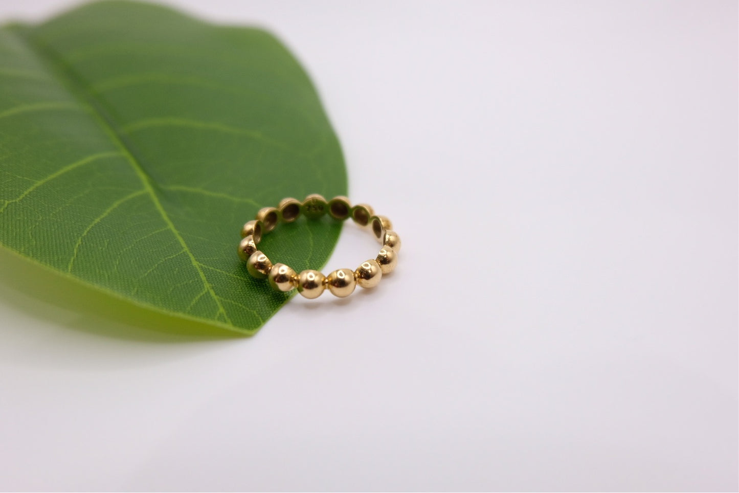 18k Solid Gold Beaded Ball Ring