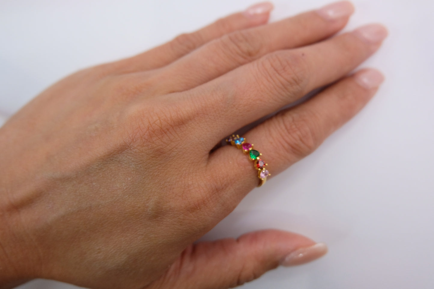 18k Solid Gold Ring with Colored Stones