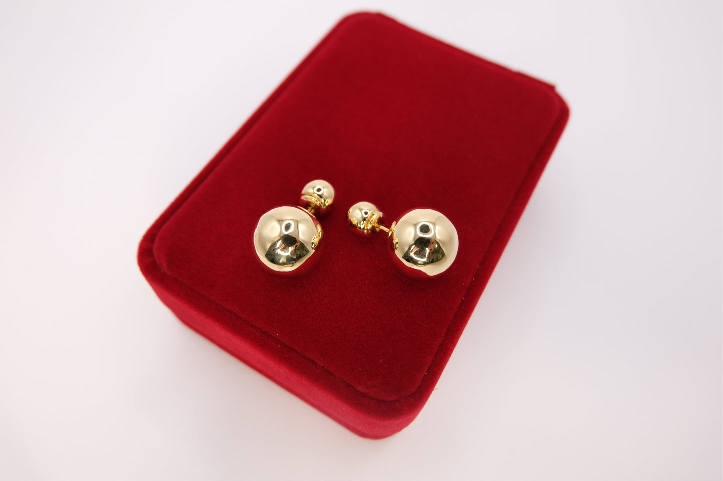 18k Solid God Double Ball Earring Stud