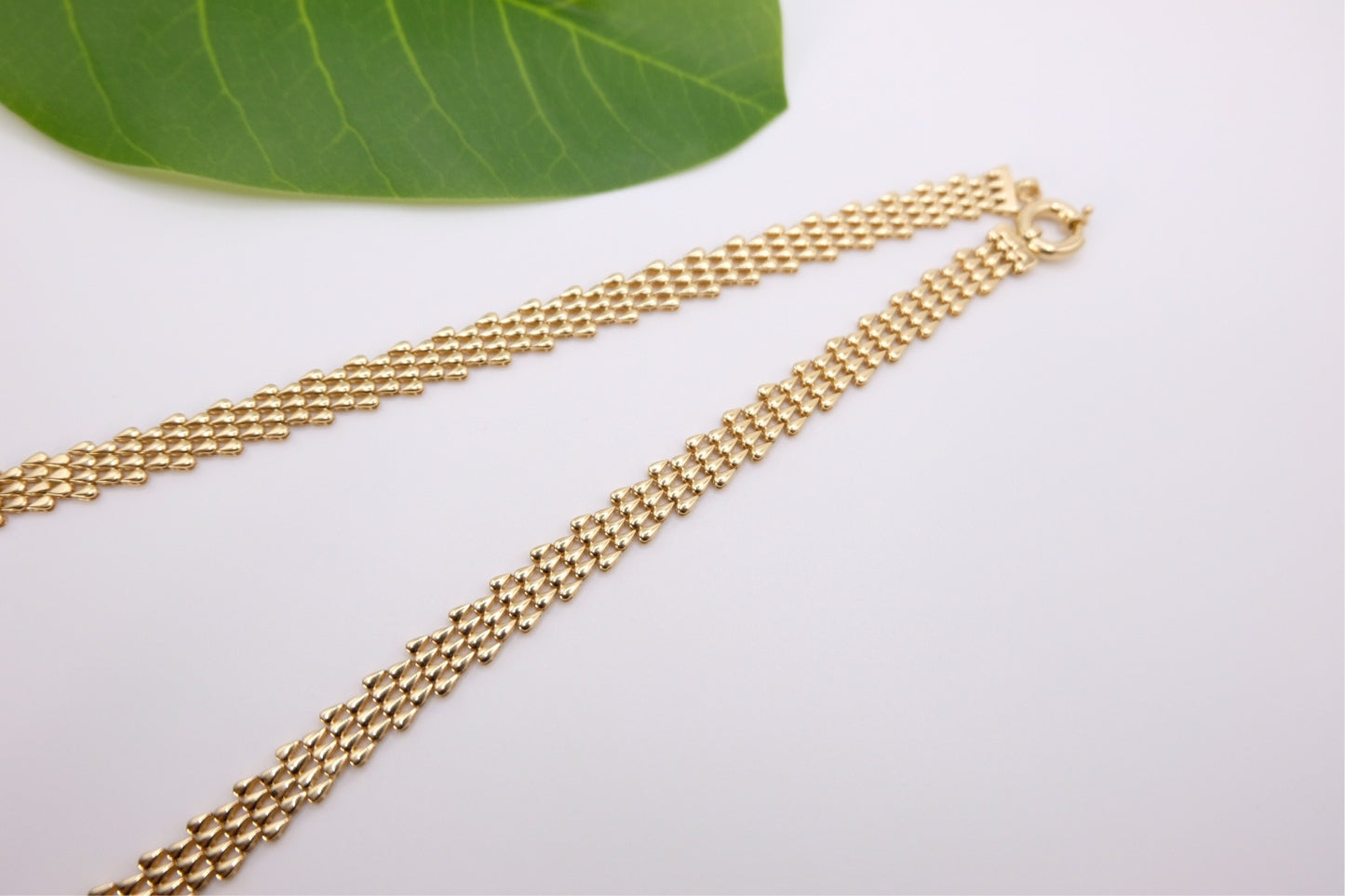 18k Solid Gold Blade Chain Necklace / Herringbone chain necklace