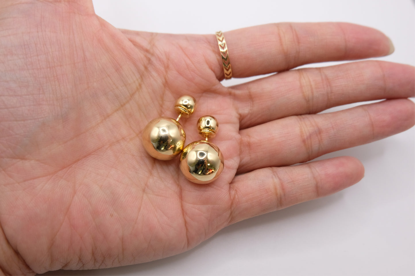 18k Solid God Double Ball Earring Stud