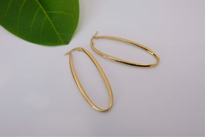 18k Solid Gold Oblong Hoop Earring