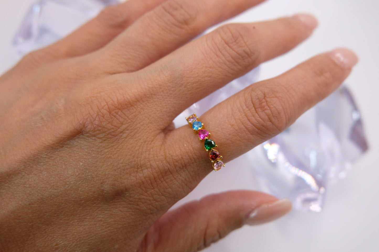 18k Solid Gold Ring with Colored Stones