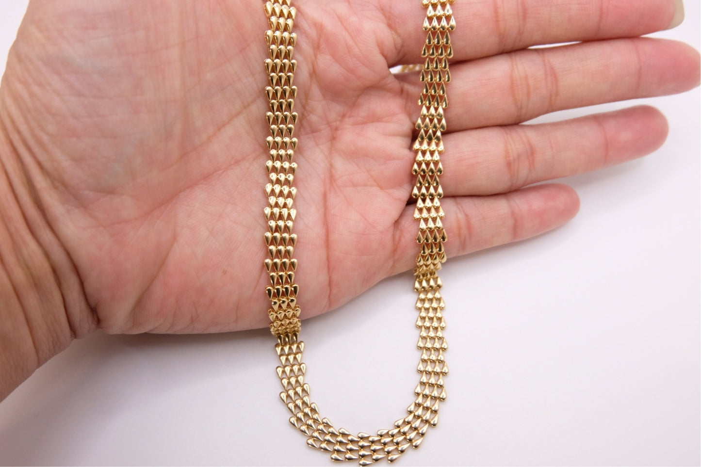 18k Solid Gold Blade Chain Necklace / Herringbone chain necklace