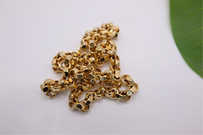 18k Solid Gold Diamond-Cut Round Rolo Link Chain Necklace