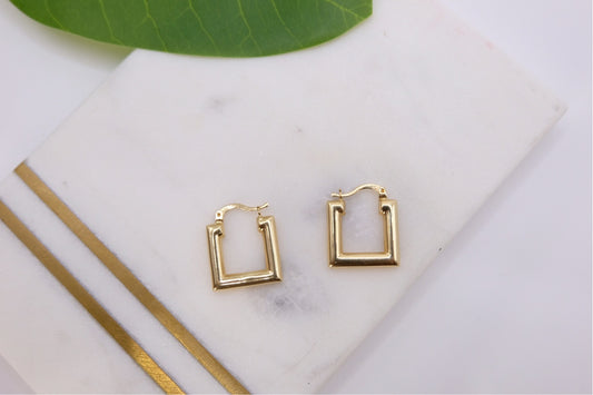 18k Solid Gold Square Earring Hoop