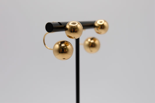 18k Solid Gold Double Ball Earring Stud